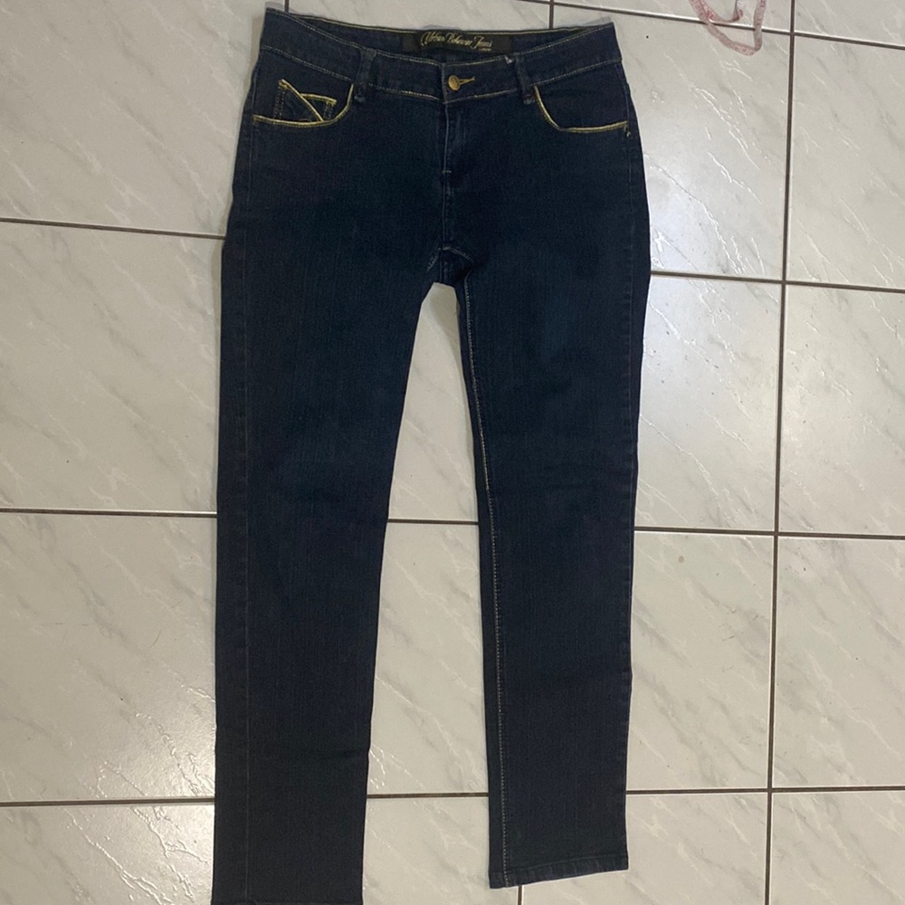 blue straight midrise jeans
